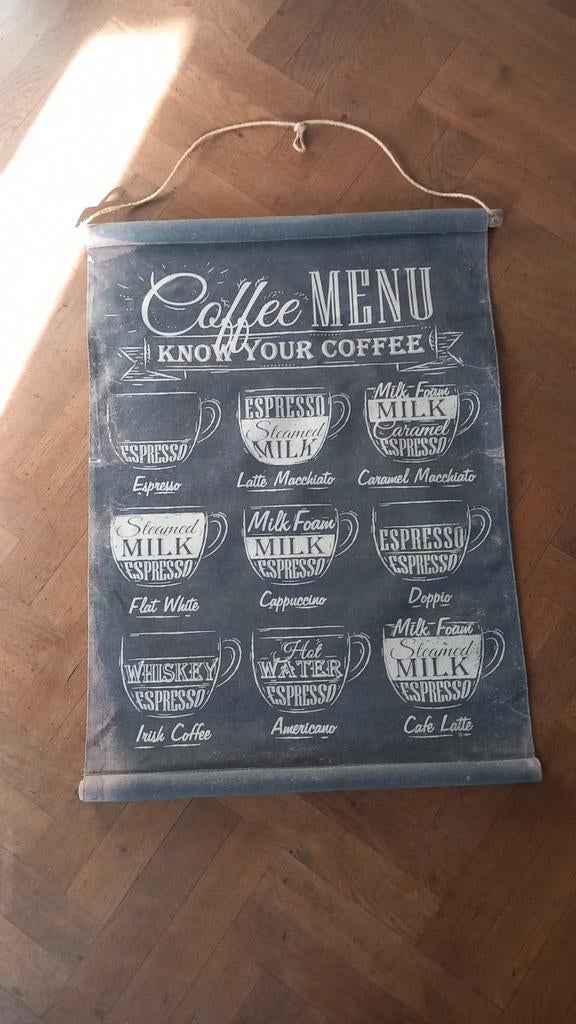 Wandkleed Koffie Menu - Vintage Stijl, 81 cm, Ophalen of Verzenden, Zo goed als nieuw, Met ophangsysteem