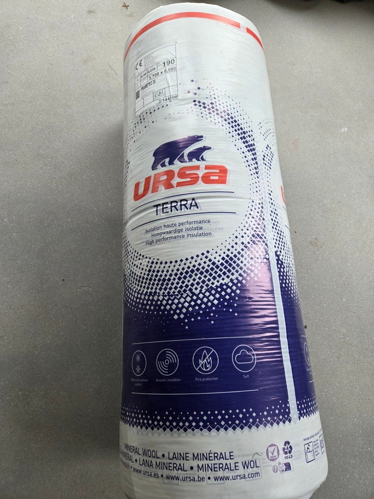 2 rollen glaswol. Ursa Frametec 035. 3700x580x190 mm., Ophalen, Nieuw, Glaswol, 12 cm of meer