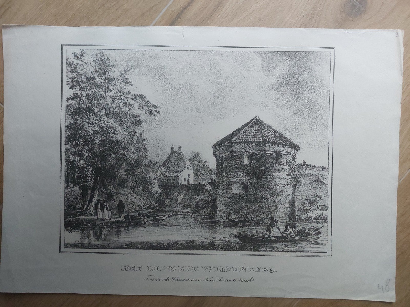 3/ Wolfenburg in Utrecht Originele steendruk 1828-1830, Gesigneerd in de plaat, Ophalen of Verzenden, Kaarten en plattegronden