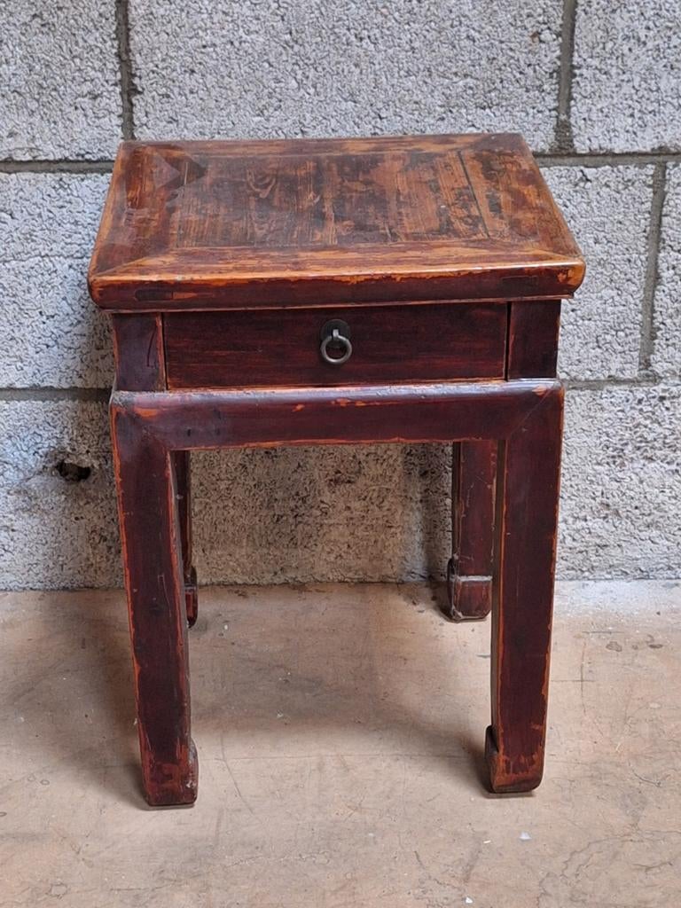Chinees bijzettafeltje met lade - Hout - 53x40x40 cm, 45 tot 60 cm, Minder dan 55 cm, Gebruikt, Vierkant