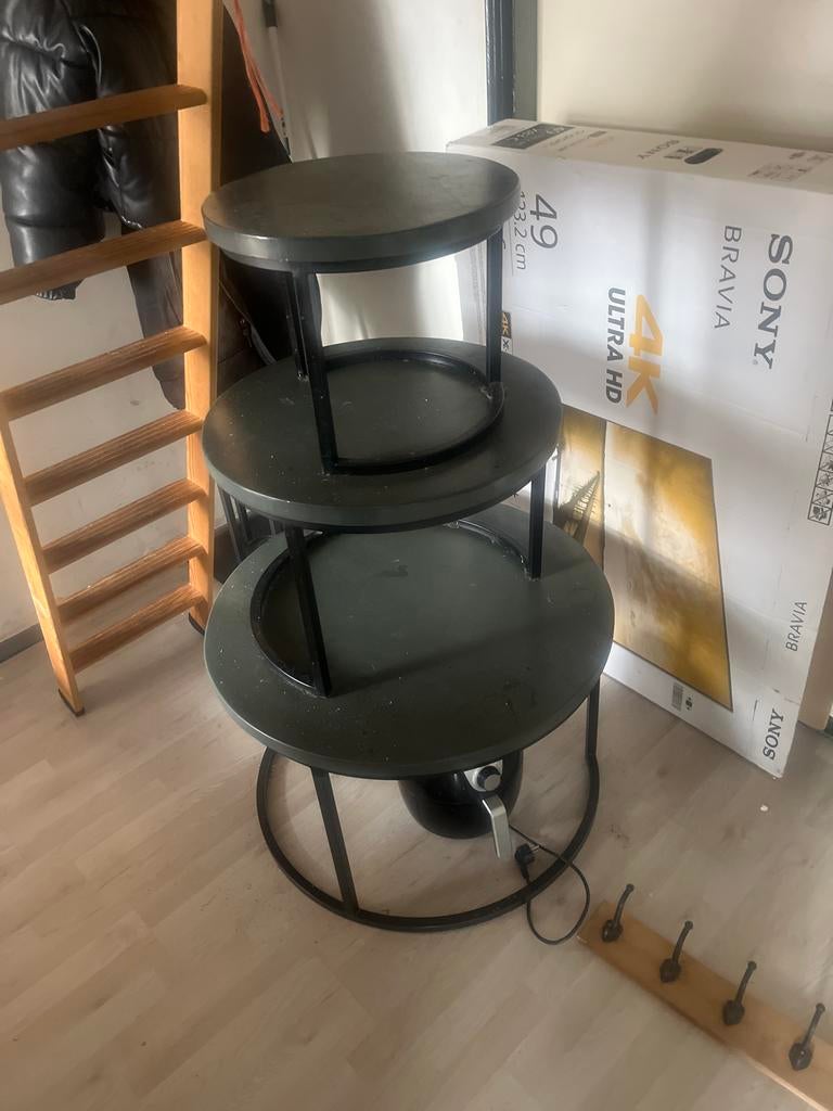 Unieke salontafel set - 3 ronde tafels, industrieel design, Ophalen, Gebruikt, 50 tot 75 cm, Rond