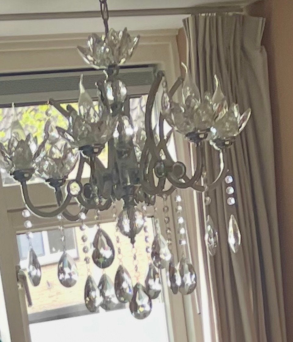 Zilveren Kroonluchter Kristallen, Ophalen of Verzenden, Zo goed als nieuw, Glas, E14 (klein)