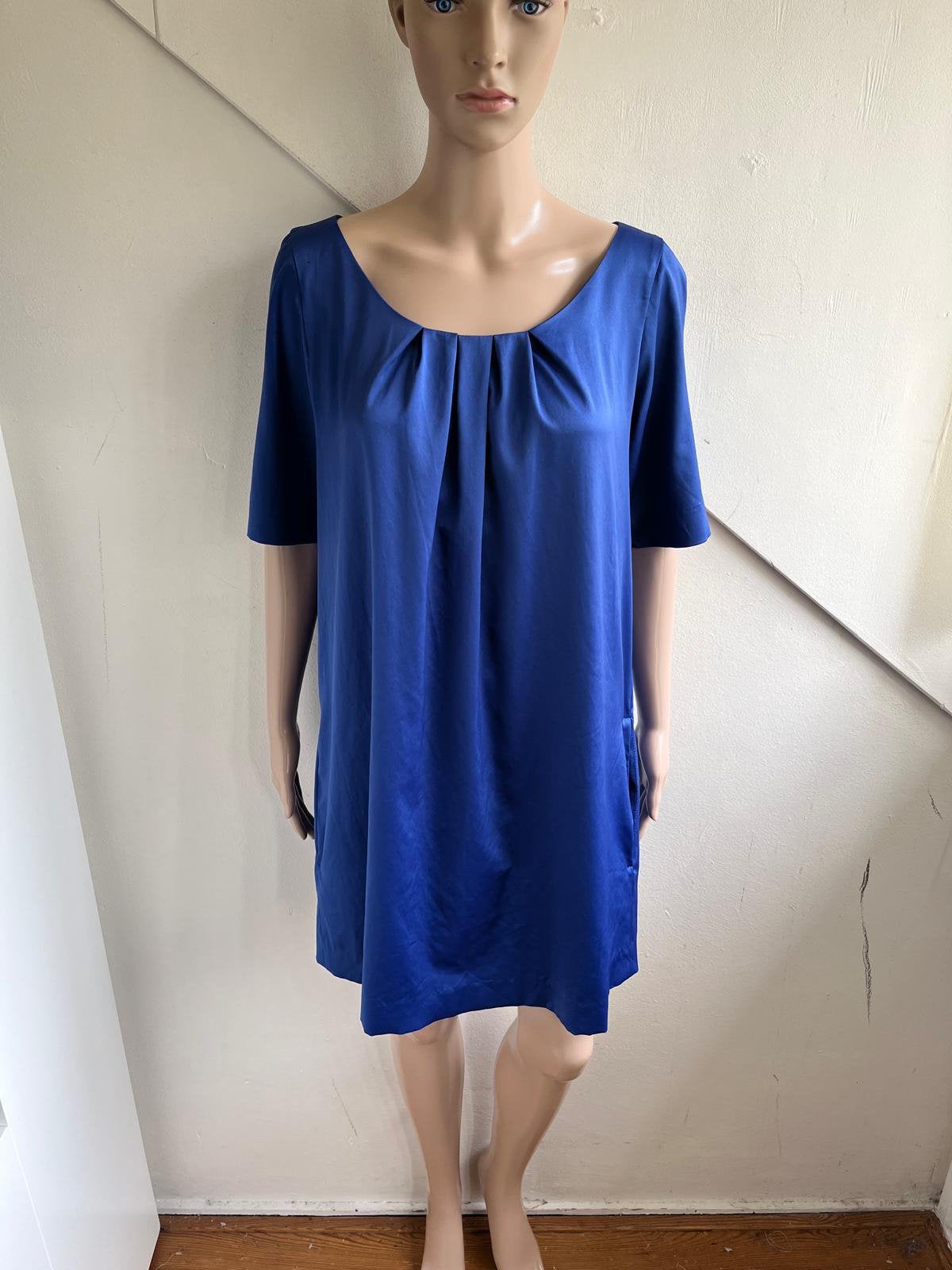 Woman By Earn jurk blauw maat 40 met zakken licht glanzend, Ophalen of Verzenden, Zo goed als nieuw, Maat 38/40 (M), Blauw
