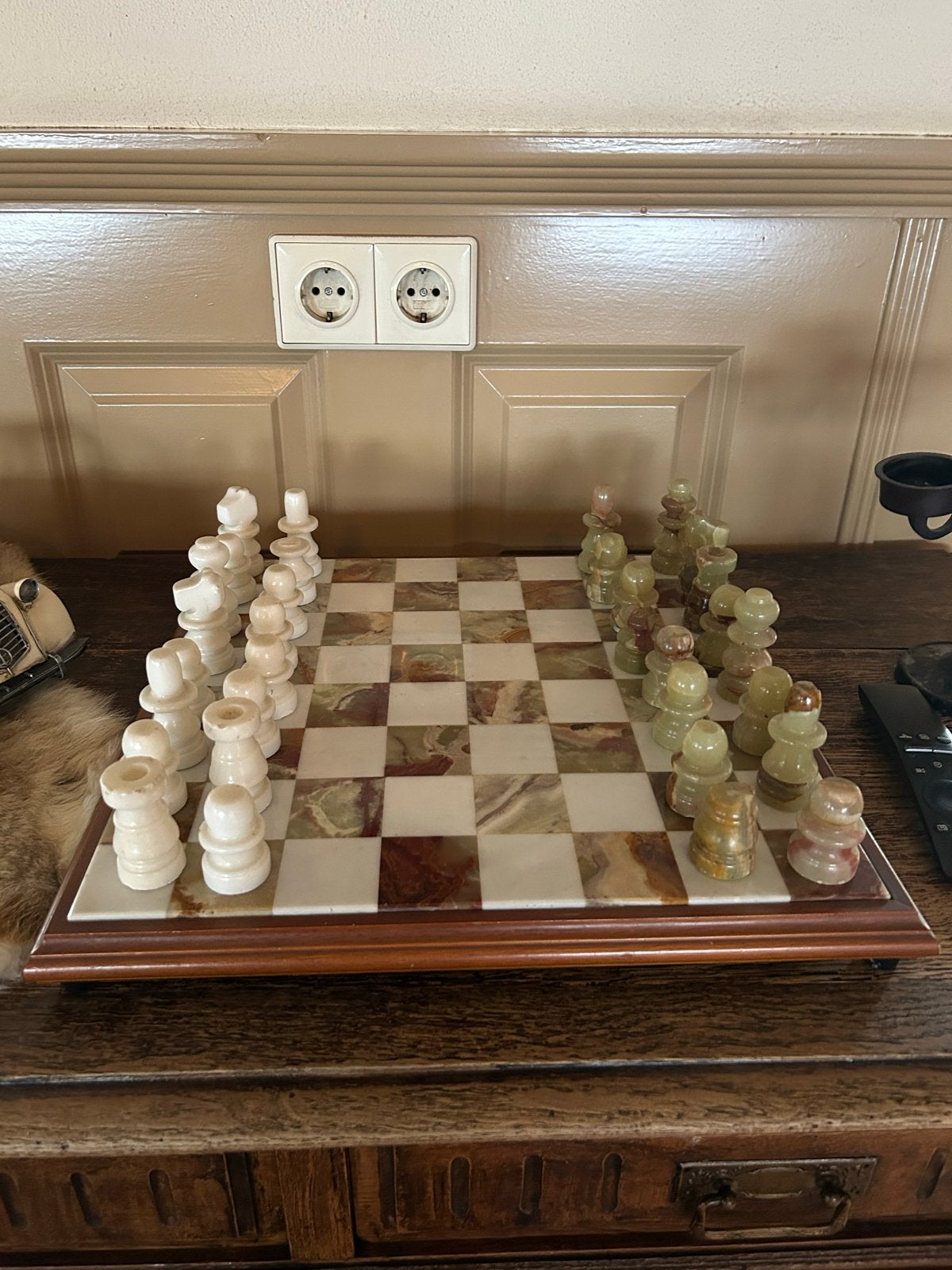 Prachtig schaakspel van onyx marmer, Een of twee spelers, Ophalen, Gebruikt
