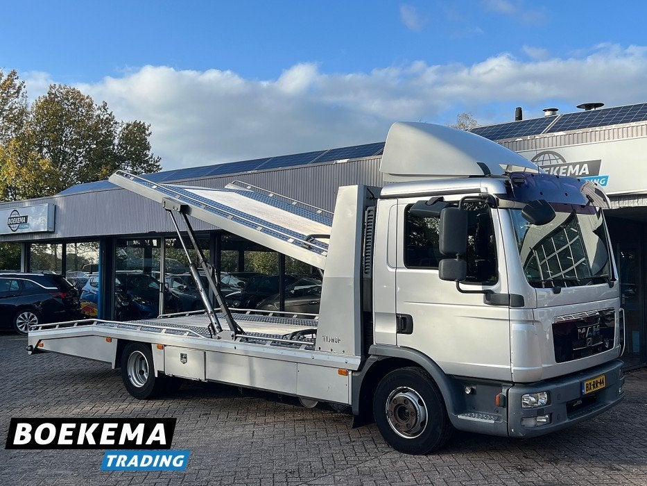 MAN TGL 8.220 4X2 BL Tijhof 2/3 Lader Autotransporter Luchtv, Euro 5, Stof, MAN, Origineel Nederlands