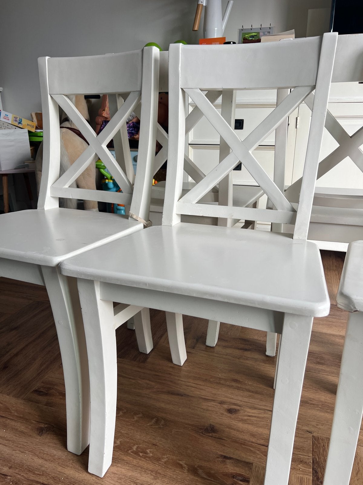 5 Houten Eettafel Stoelen - Wit, Ophalen, Gebruikt, Wit, Vijf, Zes of meer stoelen