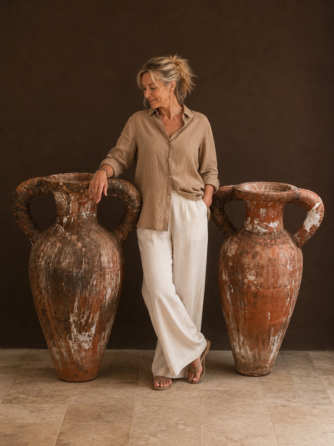 Twee mega-grote terracotta amforen / kruiken (90 cm), Ophalen