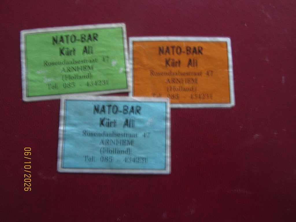 Lucifer Etiketten Nato Bar Arnhem 3 Stuks, Ophalen of Verzenden, Gebruikt, Luciferdoosjes of -merken