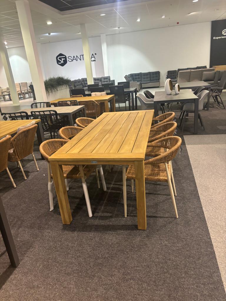 Teakhouten tuintafel met 6 aluminium stoelen, Tuin en Terras, Tuinsets en Loungesets, Gebruikt, Eettafel, 6 zitplaatsen, Teakhout