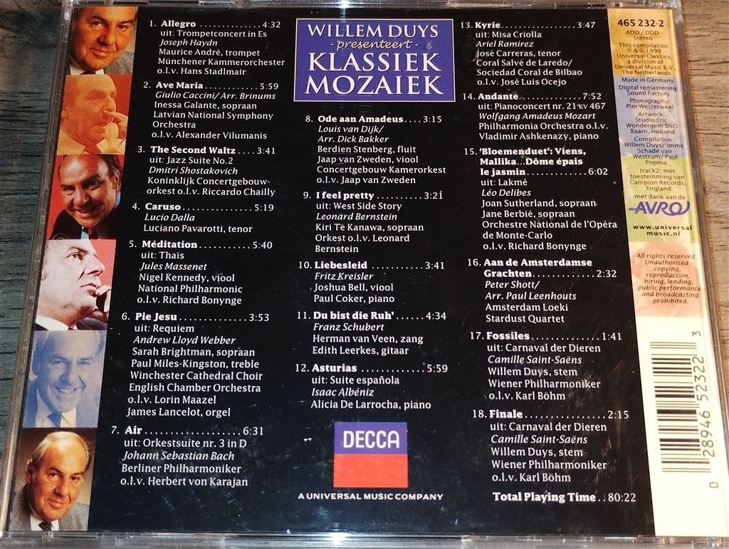 Willem Duys Presenteert Muziek Mozaïek, Cd's en Dvd's, Ophalen of Verzenden, Classicisme, Zo goed als nieuw, Kamermuziek
