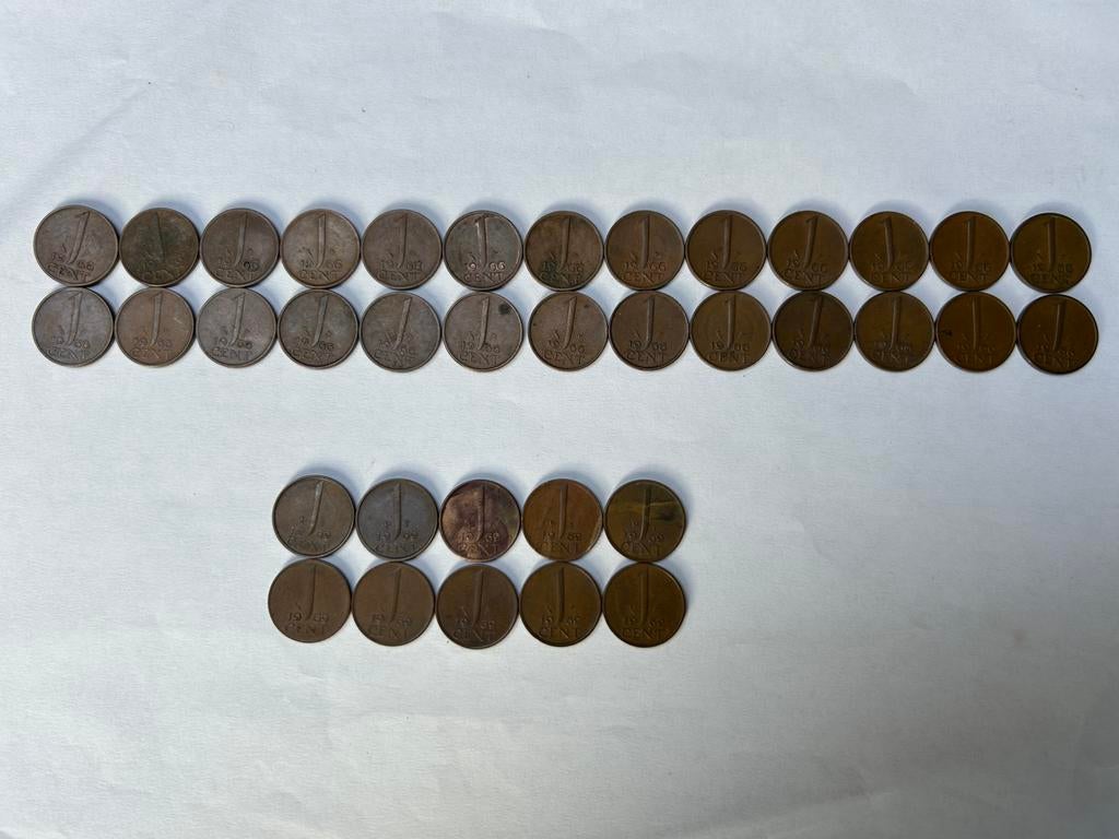 Set met 36 1 cent munten 1966 en 1969., Postzegels en Munten, Munten | Nederland, Ophalen, Koningin Juliana