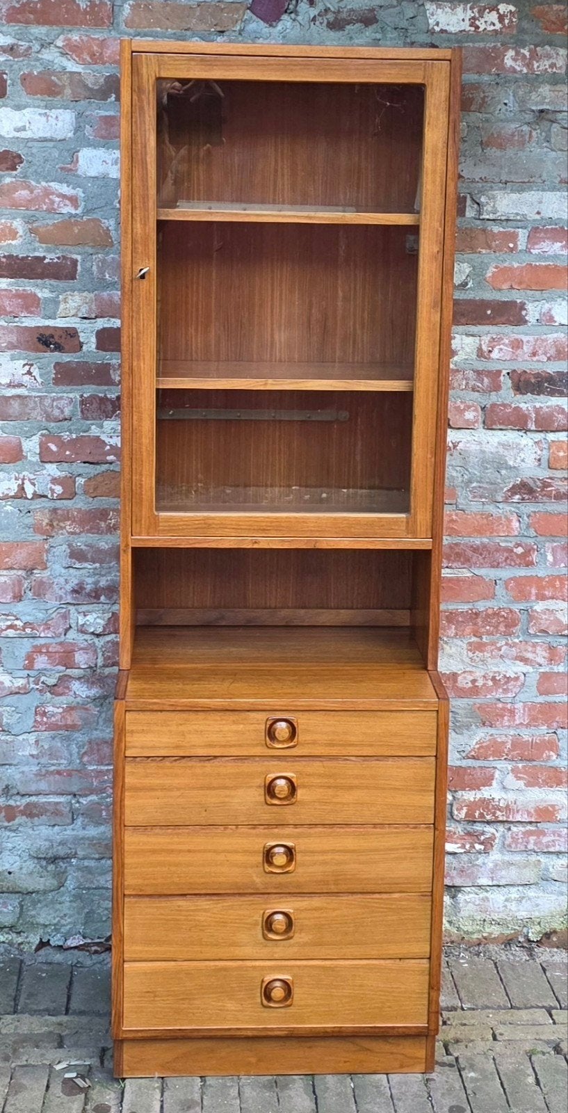 Vintage, design vitrinekast, ladenkast. Teak. Jaren 60, Huis en Inrichting, Ophalen
