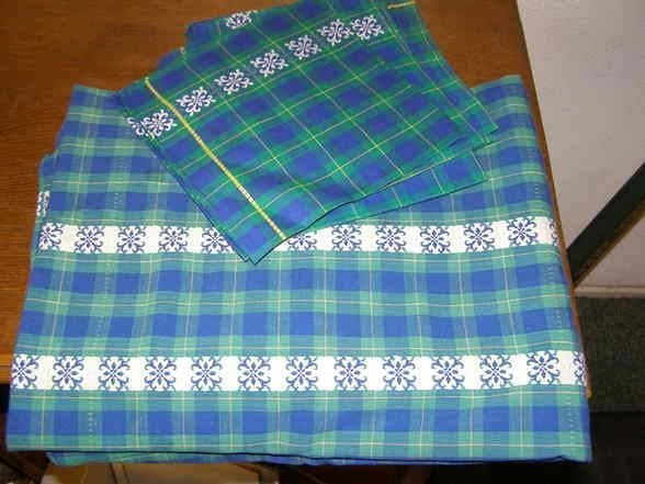 Blauw groen kleed met servetten, Ophalen of Verzenden, Nieuw, Blauw, Tafelkleed of Tafelzeil