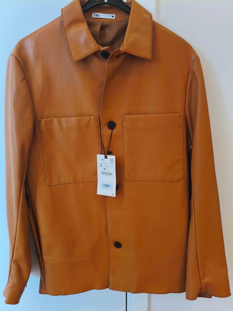 Nieuwe Tan Leren Overshirt - Maat S, Kleding | Heren, Jassen | Zomer, Nieuw, Ophalen of Verzenden, Maat 46 (S) of kleiner, Bruin