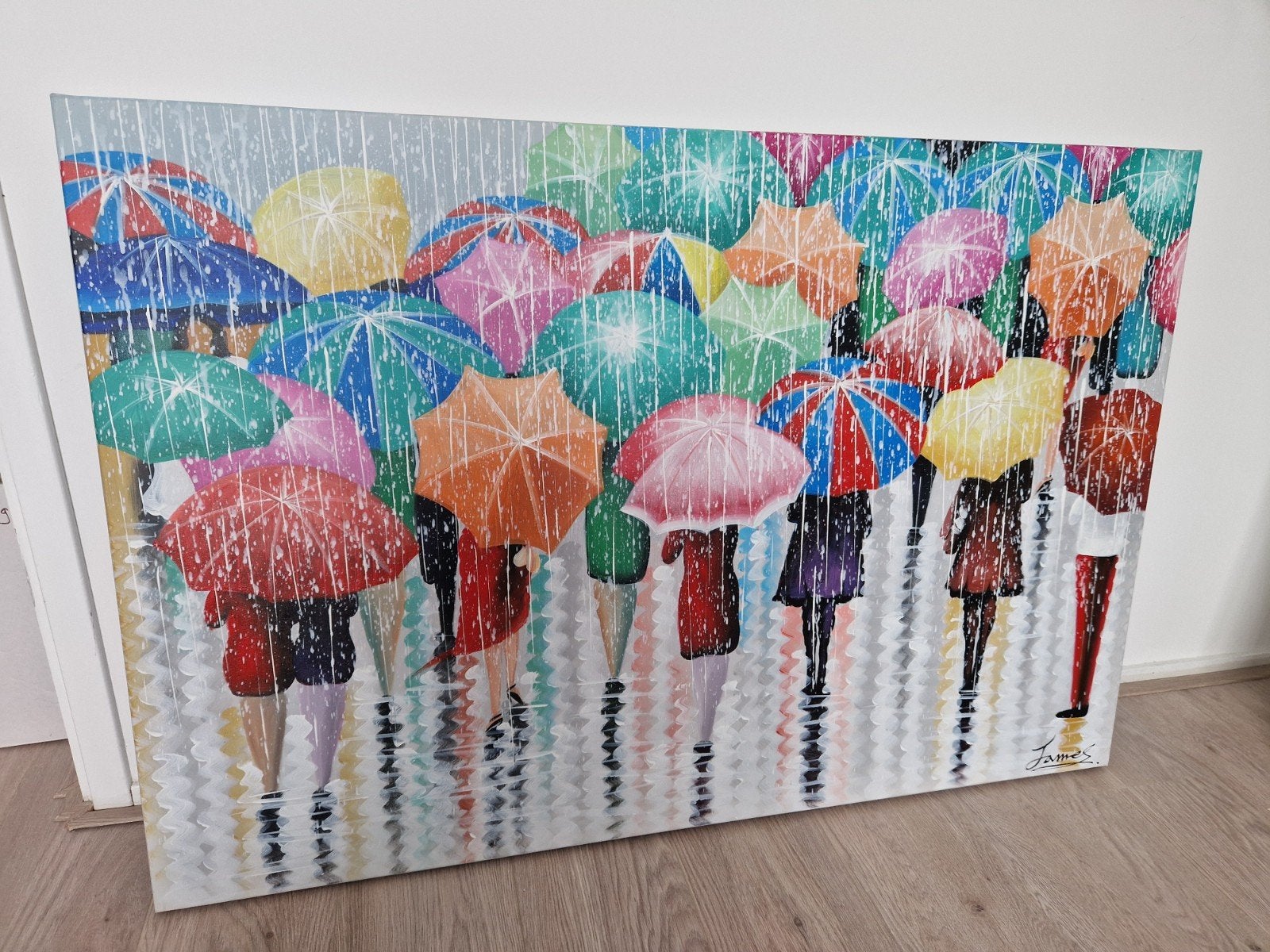Kleurrijk schilderij, Ophalen, Figuren, Olieverf, Op houten frame