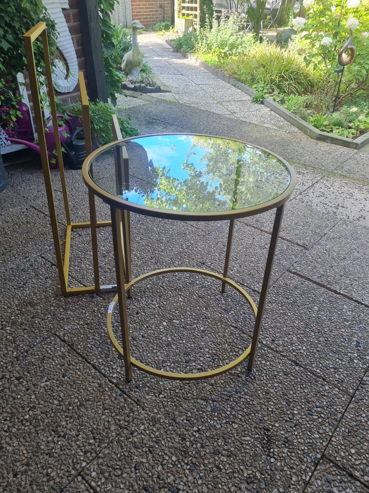 leuk goudkleur bijzettafel en handoekrek, Minder dan 55 cm, Rond, Nieuw, Glas