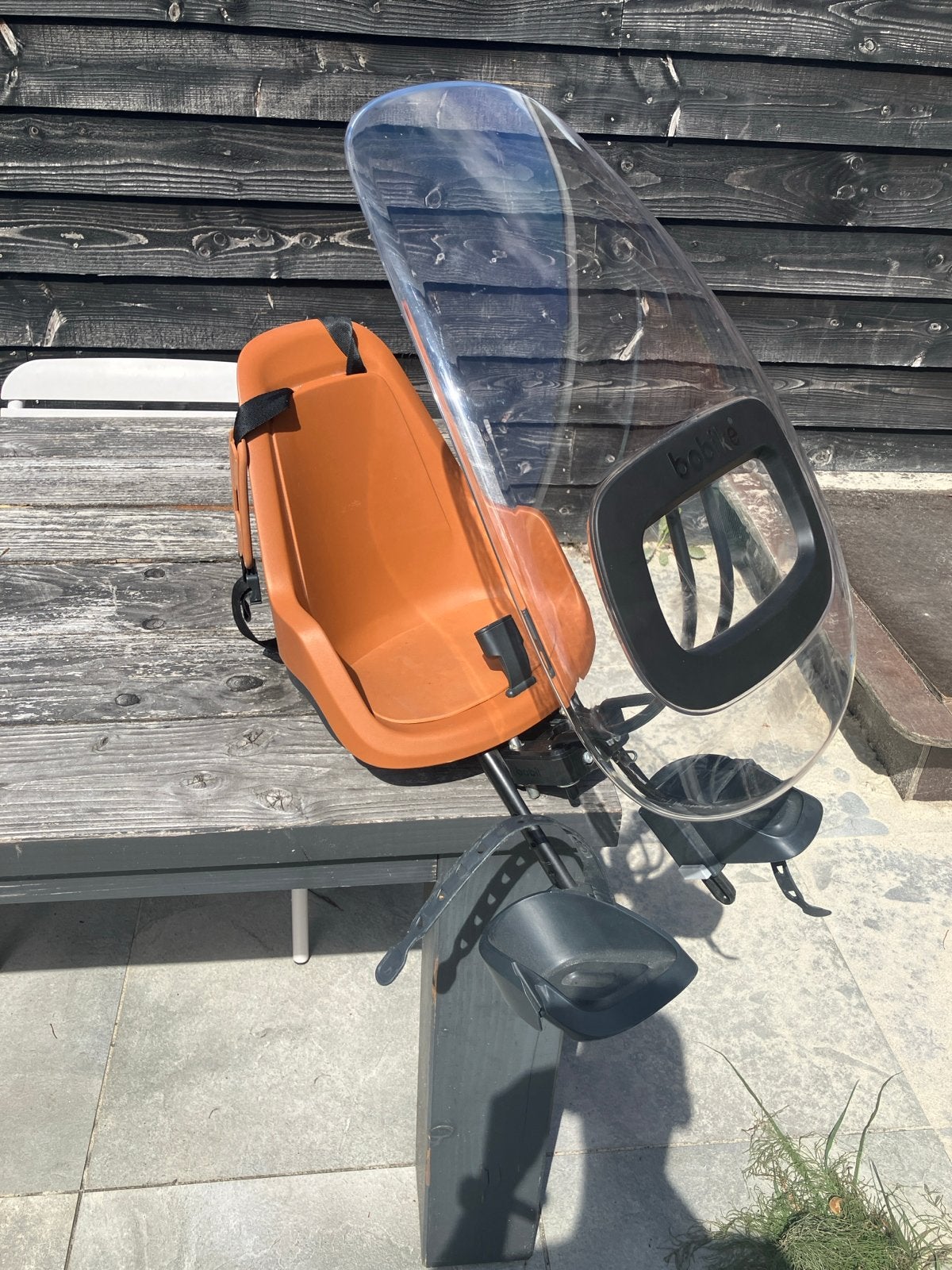Bobike Mini fietsstoeltje met windscherm, Ophalen, Zo goed als nieuw, Voorzitje, Voetsteuntjes