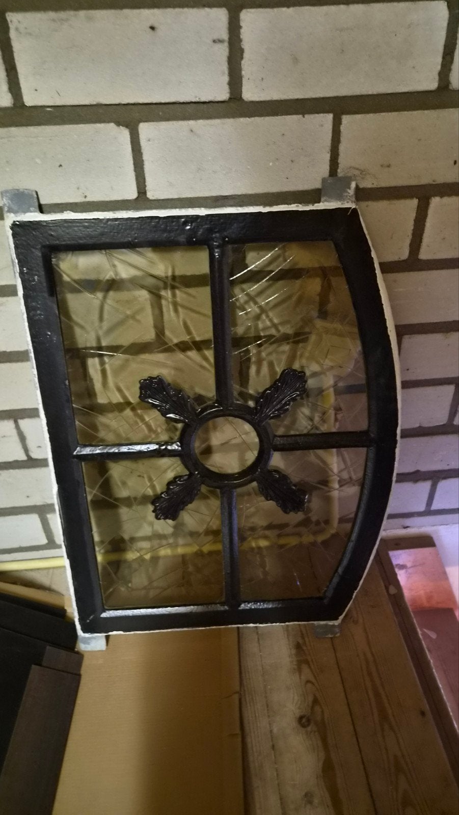 Decoratief raam met glas in lood effect, Ophalen, Gevelraam of Ruit, Gebruikt, Minder dan 80 cm