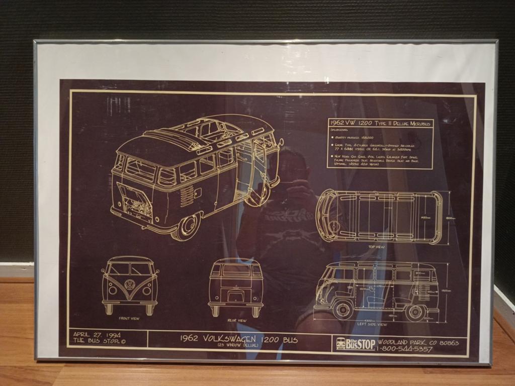 Ingelijste Poster blauwprint VW '62 T1 bus, Ophalen, 75 tot 100 cm, Foto of Poster, 50 tot 75 cm