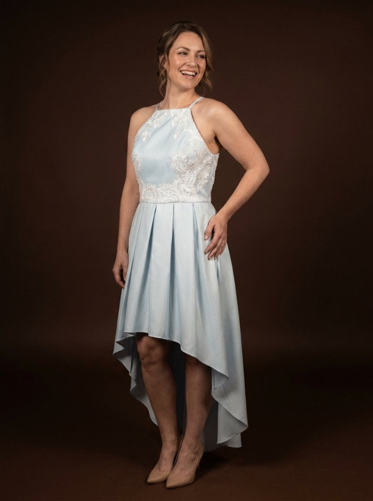 Chi Chi London - Poederblauwe Halterneck Cocktailjurk met Ka, Blauw, Maat 42/44 (L), Cocktailjurk, Ophalen of Verzenden