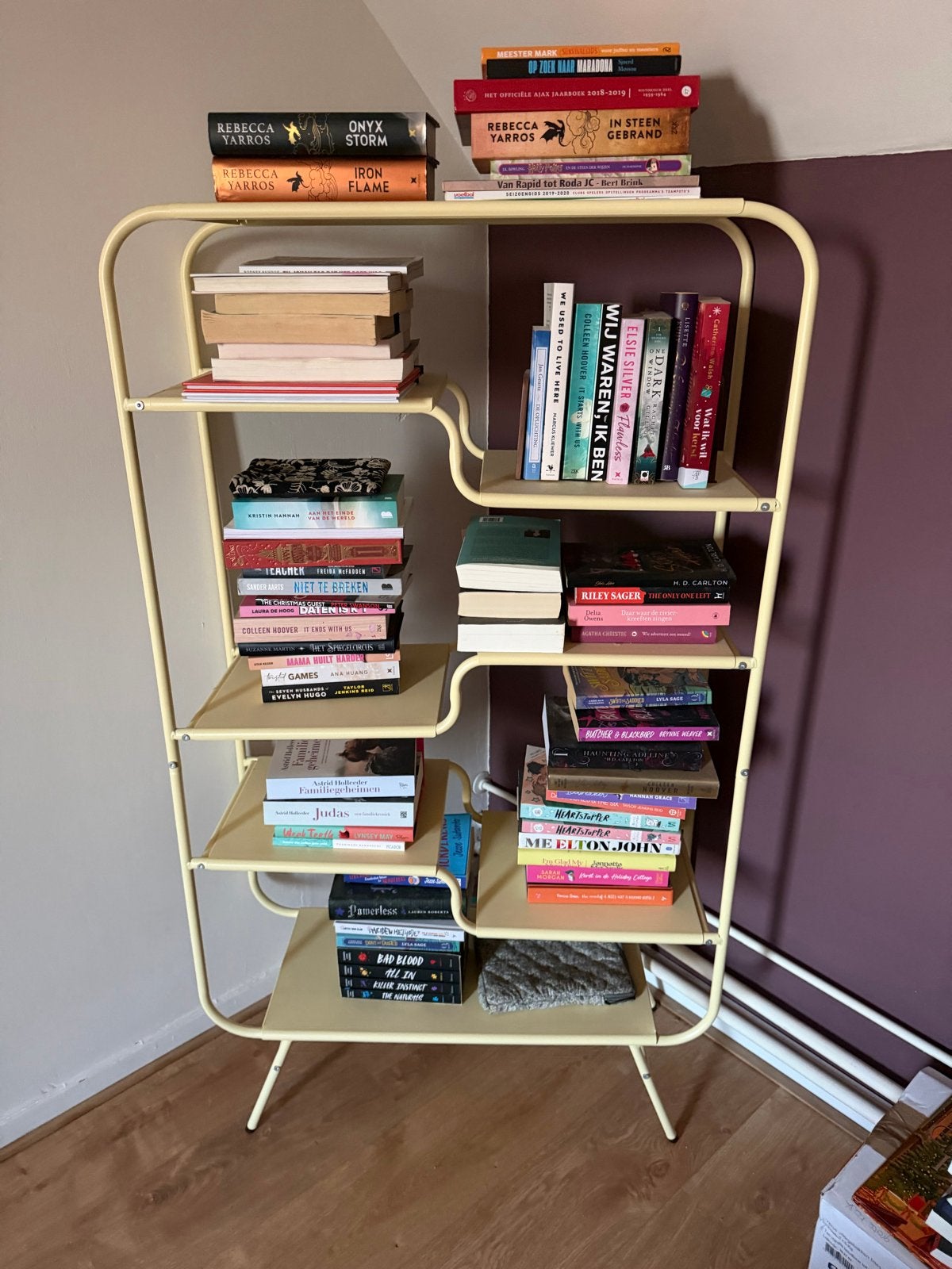 Geel open kastje/boekenrek, Huis en Inrichting, Kasten | Boekenkasten, Ophalen, Met plank(en), Gebruikt, 50 tot 100 cm