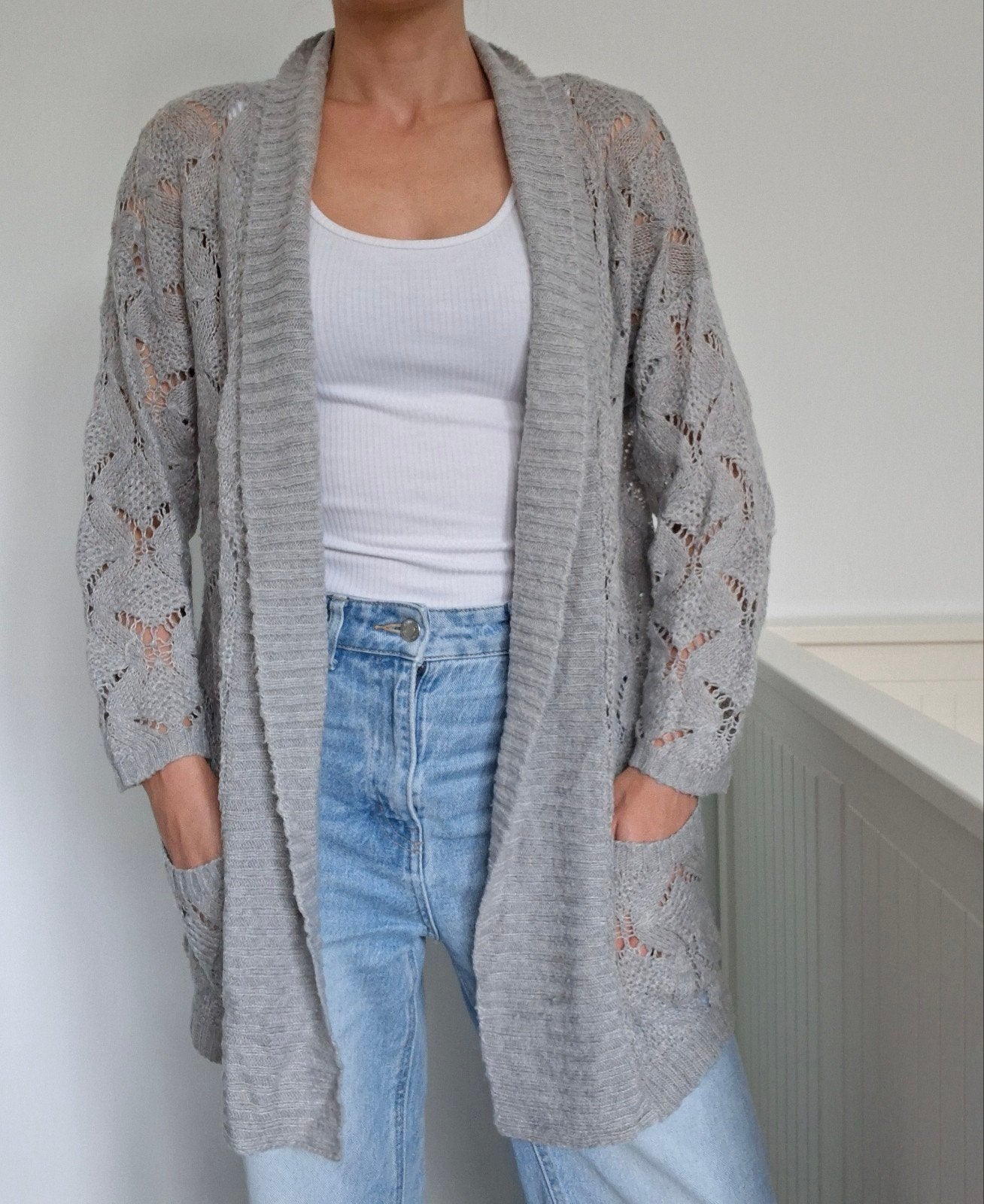 Grijs gebreid vest - opengewerkt patroon - boho - maat 38, Kleding | Dames, Maat 38/40 (M), Primark, Ophalen of Verzenden, Zo goed als nieuw