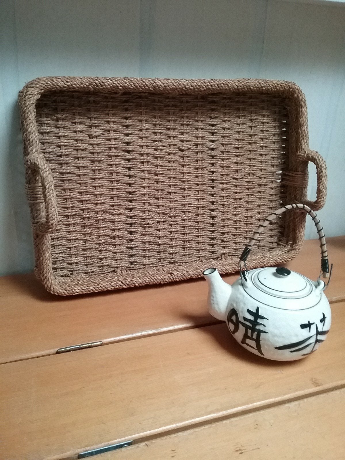 Stevig z.g.a.n. dienblad van gevlochten touw., Overige materialen, Ophalen of Verzenden, Zo goed als nieuw, Afgeronde hoeken