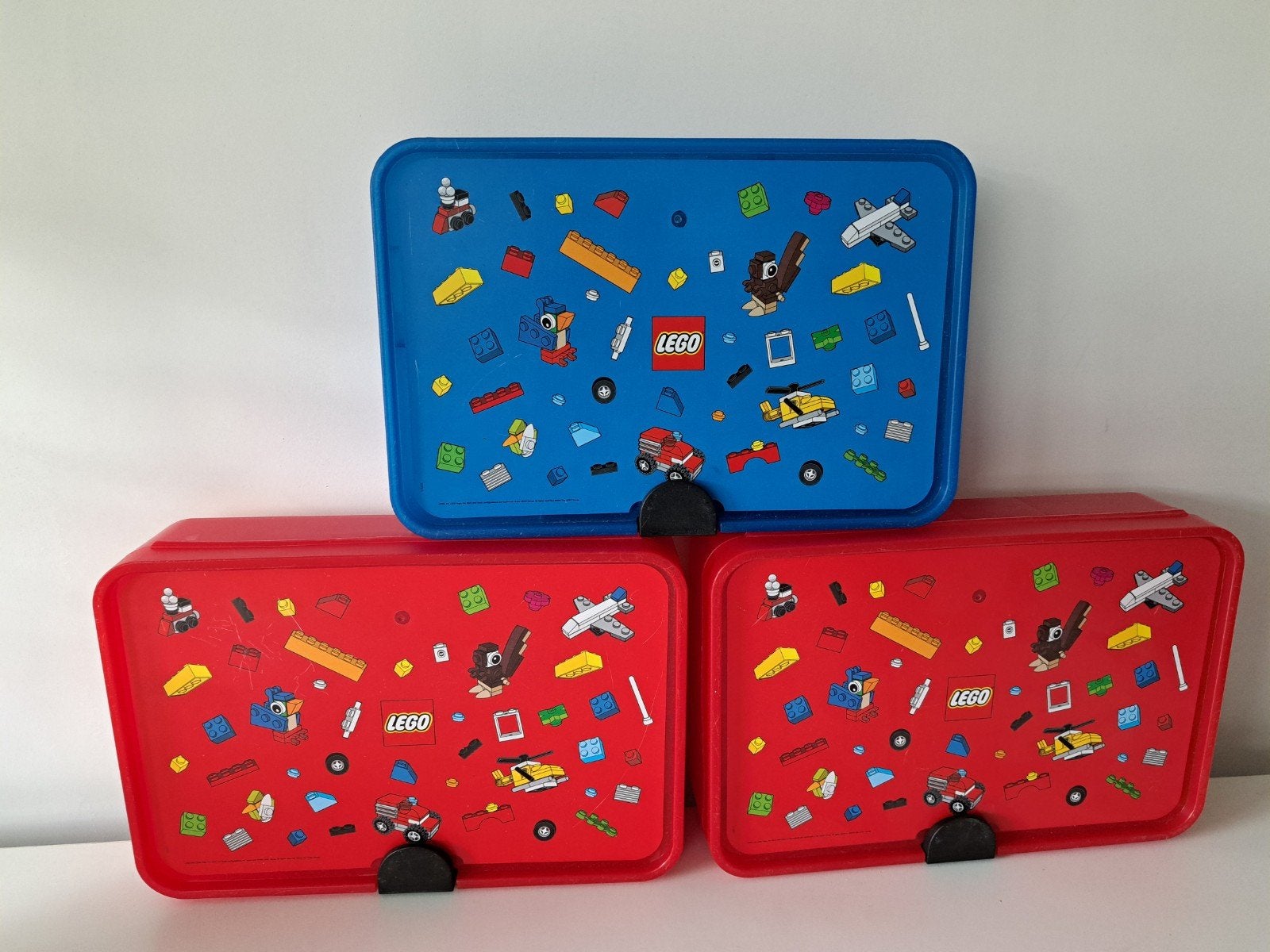 Lego sorteerbakken,  Set van 3 (2 rood, 1 blauw), Ophalen of Verzenden, Gebruikt