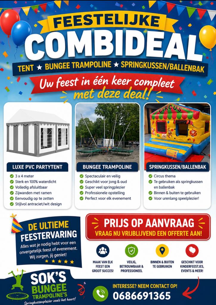 Verhuur springkussen tent bungee trampoline, Ophalen of Verzenden, Zo goed als nieuw