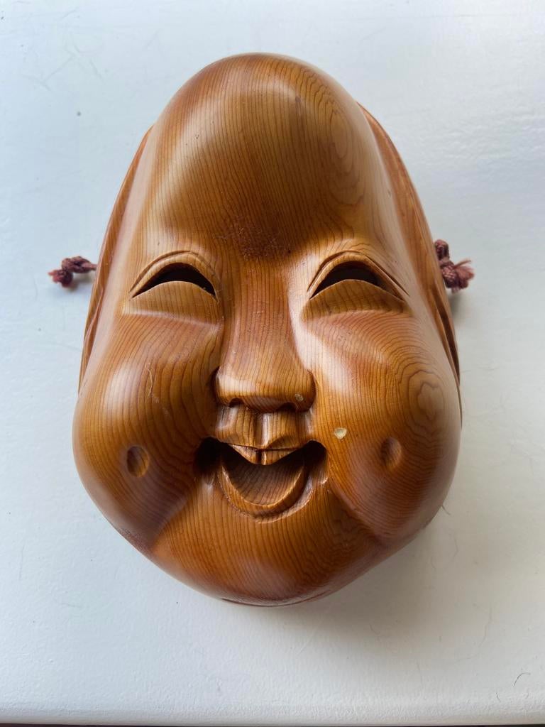 Prachtig Japans Noh masker van cypres hout, Ophalen of Verzenden
