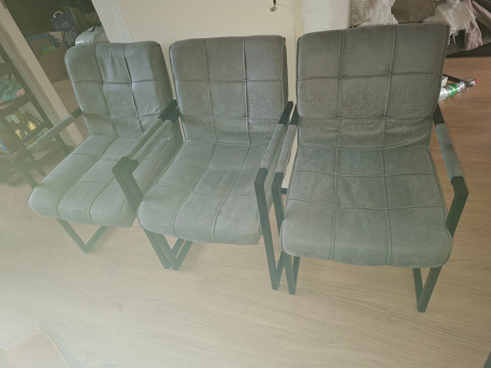 Set van 3 industriële stoelen - Grijs, Ophalen, Gebruikt, Drie, Stof