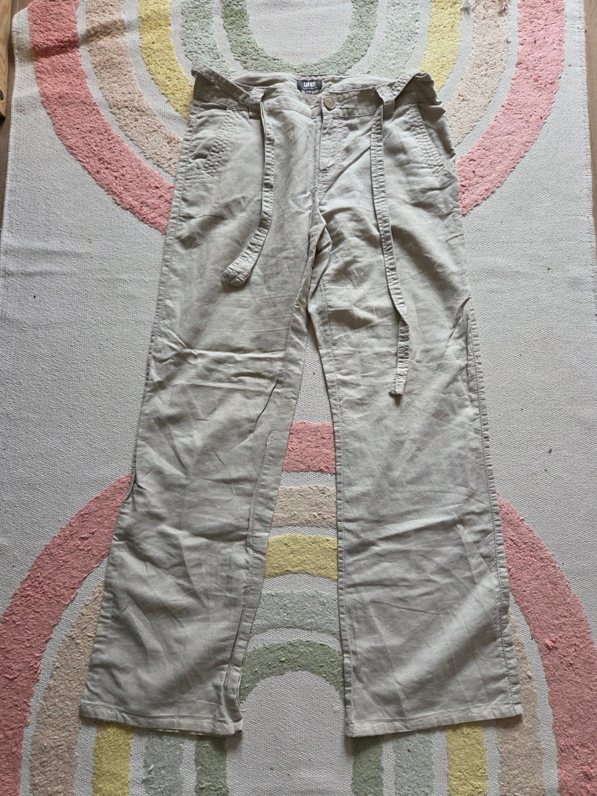 Ramie katoenen beige broek we maat 38 gedragen korter gemaak, Maat 38/40 (M), WE, Beige, Ophalen of Verzenden