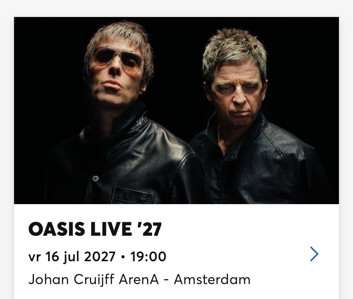 Tickets concert Oasis Arena 16 juli 2027, Tickets en Kaartjes, Eén persoon