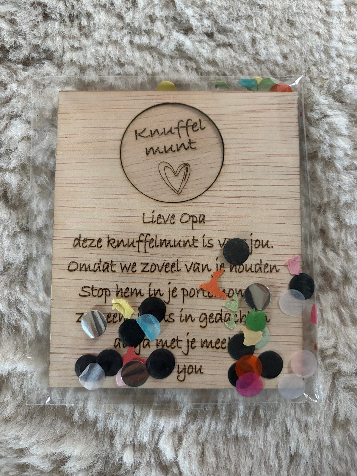 Knuffelmunt voor Opa - Liefdevol Cadeau met Tekst, Hout, Meerkleurig, Overige stijlen, Nieuw