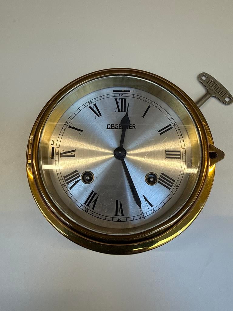 Vintage Observer scheepsklok/barometer met sleutel, Antiek en Kunst, Antiek | Klokken, Ophalen of Verzenden