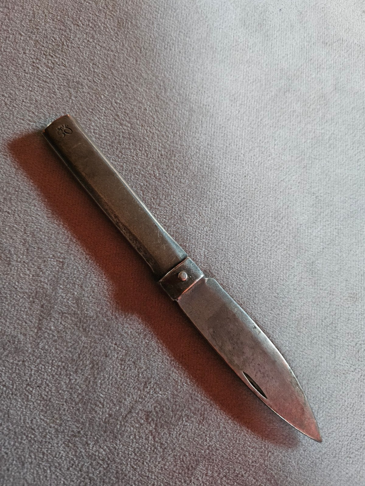 Antiek Frans Verzilverd Vaststaand Fruitmes/Briefopener '50', Ophalen of Verzenden