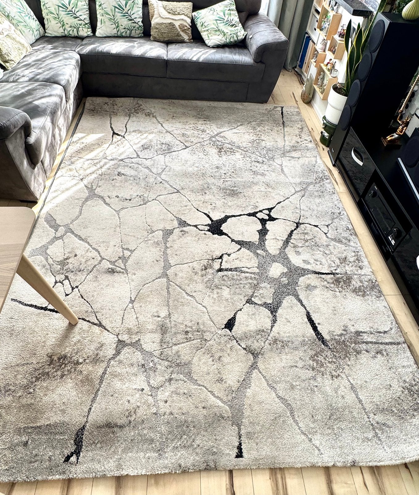 Vloerkleed 200x290 cm – Kwantum – Crème/Grijs – Modern, Ophalen, 200 cm of meer, Zo goed als nieuw, 200 cm of meer