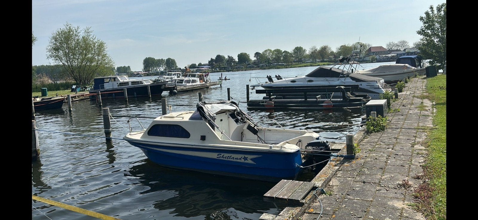 Shetland 5.5 meter met Mercury 15 pk - beperkt tot 12 km/u, Ophalen of Verzenden, Shetland, Buitenboordmotor