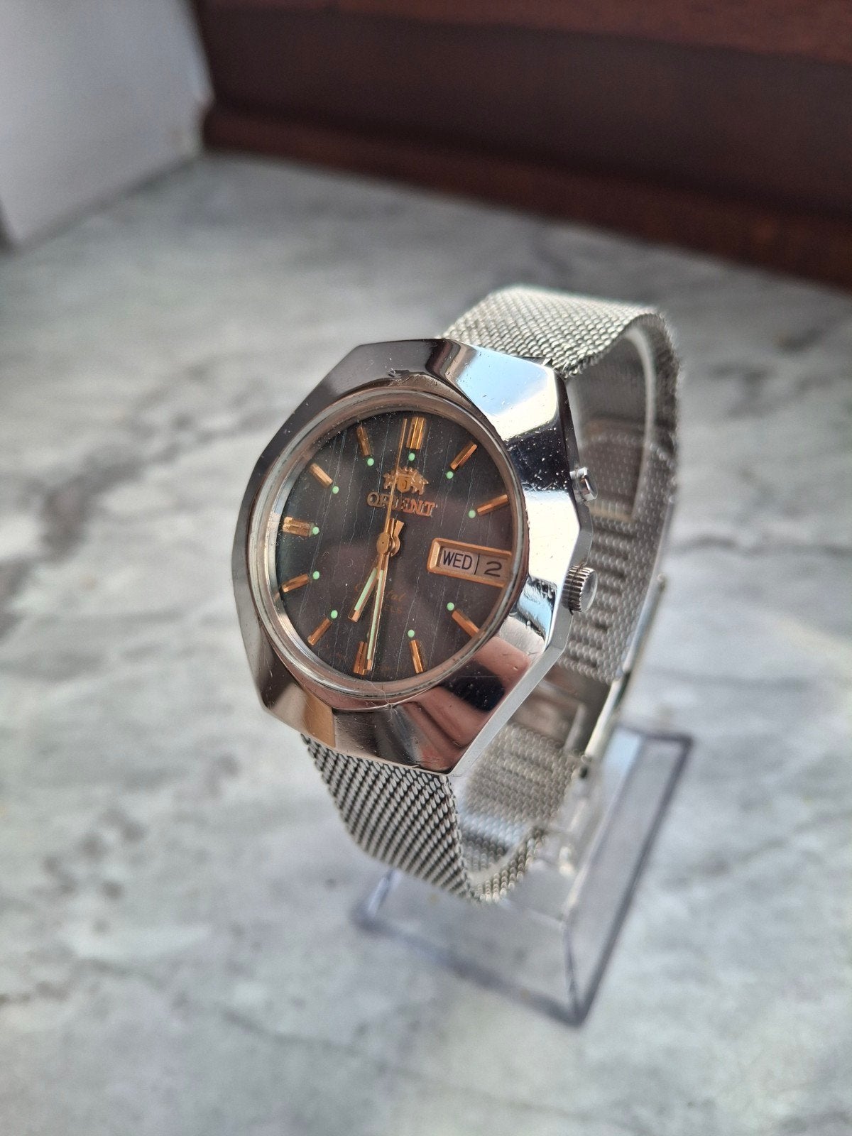 Vintage Orient Automatic Day-Date – Blue Dial – Japan – 70s, Verzenden
