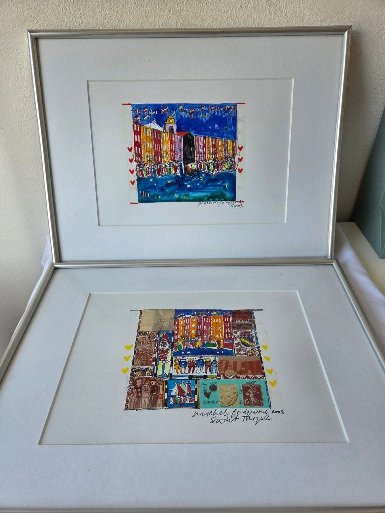 2 paintings by artist Michel Godjevac mix technique 2003, Hobby en Vrije tijd, Ophalen of Verzenden, Gebruikt