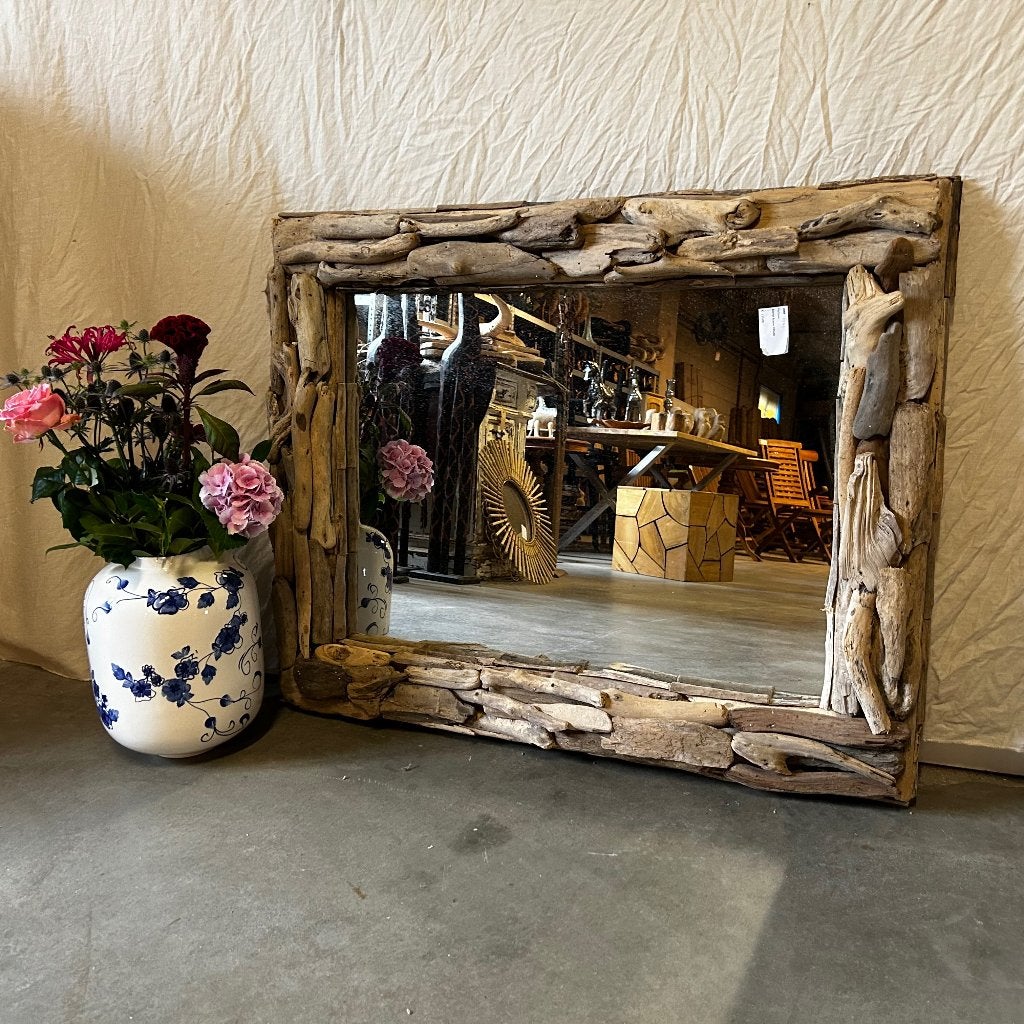 Spiegel - drijfhout -driftwood - 100 x 80 cm - Bij TTM Wonen, TTM Wonen, Meubels – (Perzische) Tapijten en Woonaccessoires, Nieuw