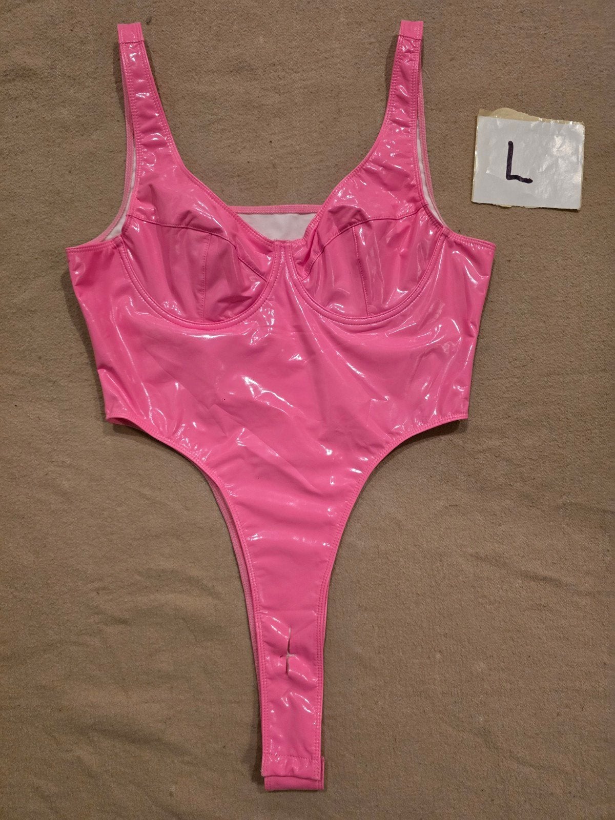 Roze glanzende body met string, Onbekend, Verzenden, Roze, Body of Korset