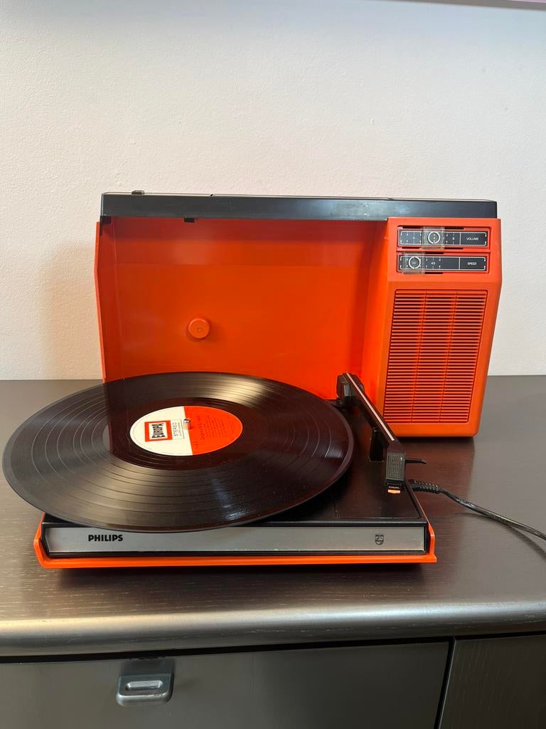 Zeldzaam Vintage Item: Philips 22AF270 Platenspeler (Oranje), Ophalen of Verzenden, Zo goed als nieuw, Philips
