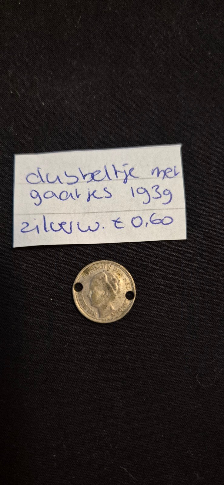 Dubbeltje met gaatjes 1939 Koningin Wilhelmina Zilver, Postzegels en Munten, Munten | Nederland, Zilver, Koningin Wilhelmina, Losse munt