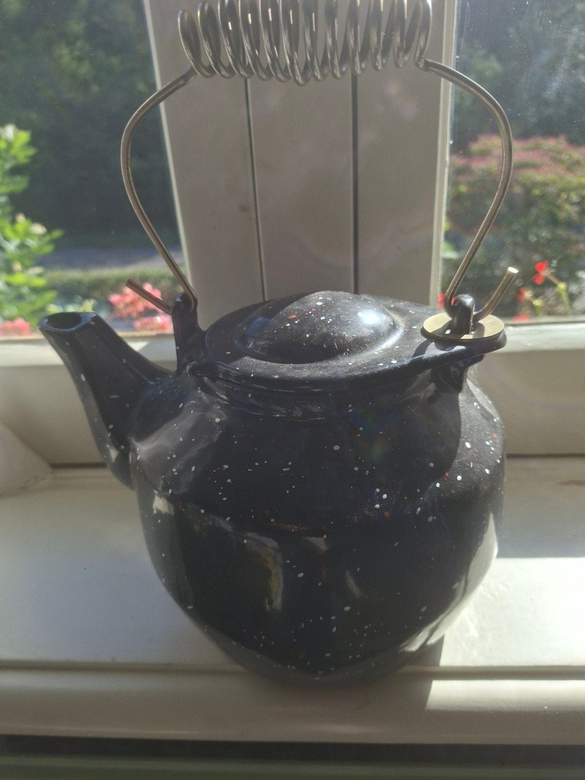 Vintage geëmailleerde theepot/ketel - Zwart met spikkels, Ophalen of Verzenden