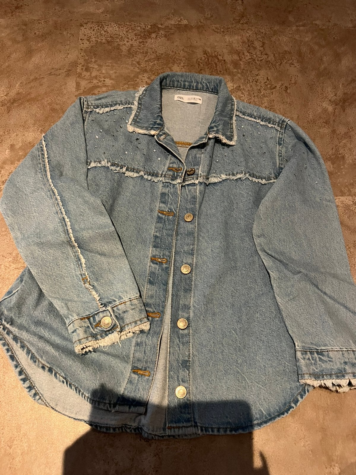 ZARA spijkerblouse met strass maat 152 zgan, Ophalen of Verzenden, Zo goed als nieuw, Meisje, Overhemd of Blouse