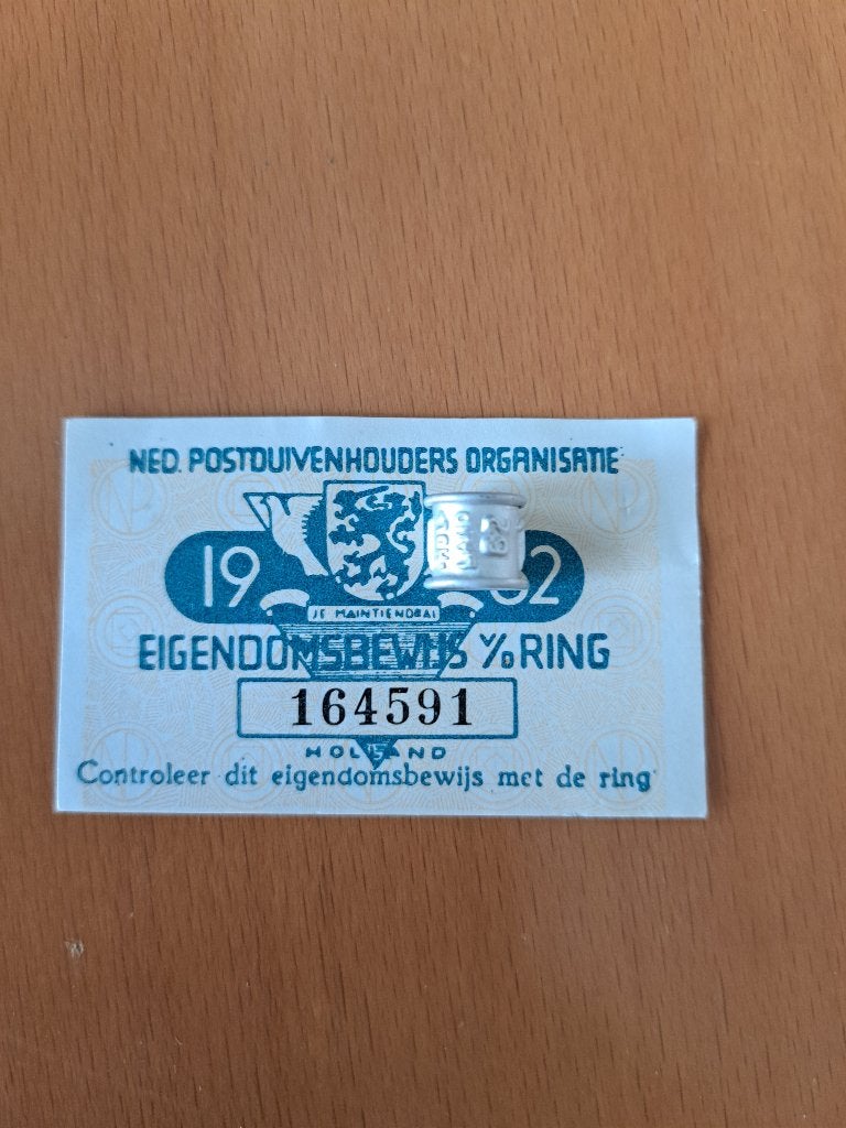 Duivenring 1962 met bewijs, Ophalen of Verzenden, Gebruikt, Overige typen