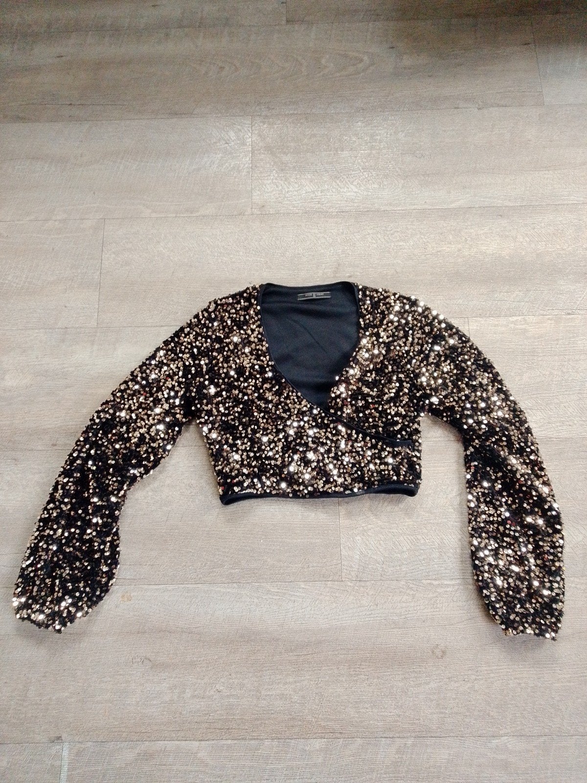 House of Luxury pailletten crop top maat XS, Zwart, House of Luxury, Ophalen of Verzenden, Lange mouw