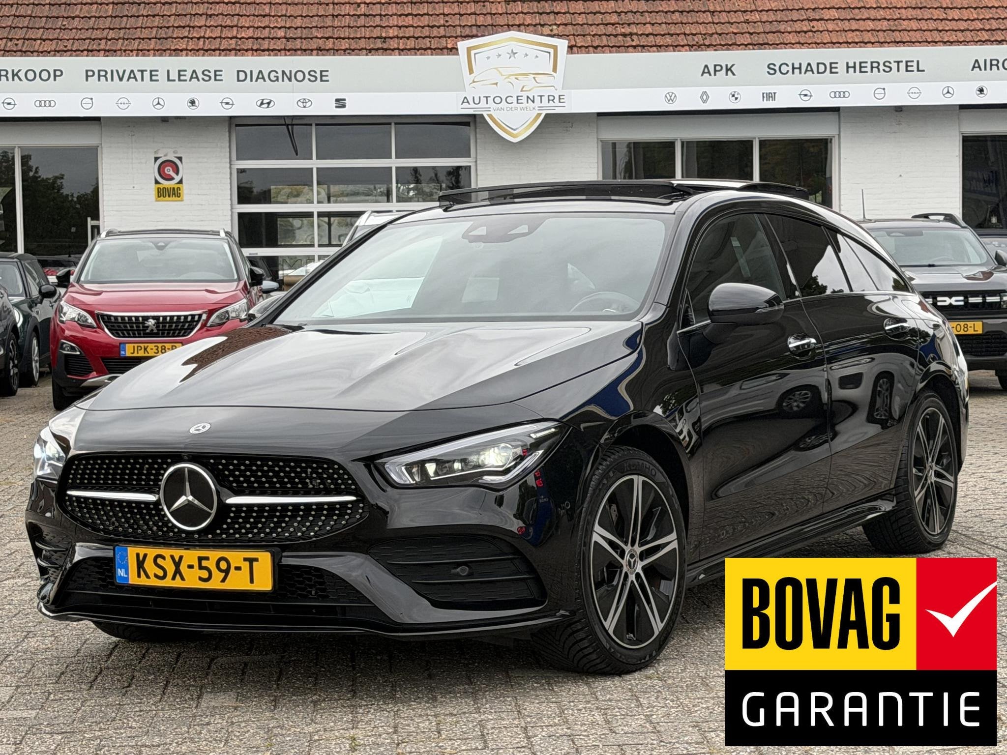 Mercedes-Benz CLA-klasse Shooting Brake 250 e AMG Line PANO, Gebruikt, 4 cilinders, Leder en Stof, Zwart