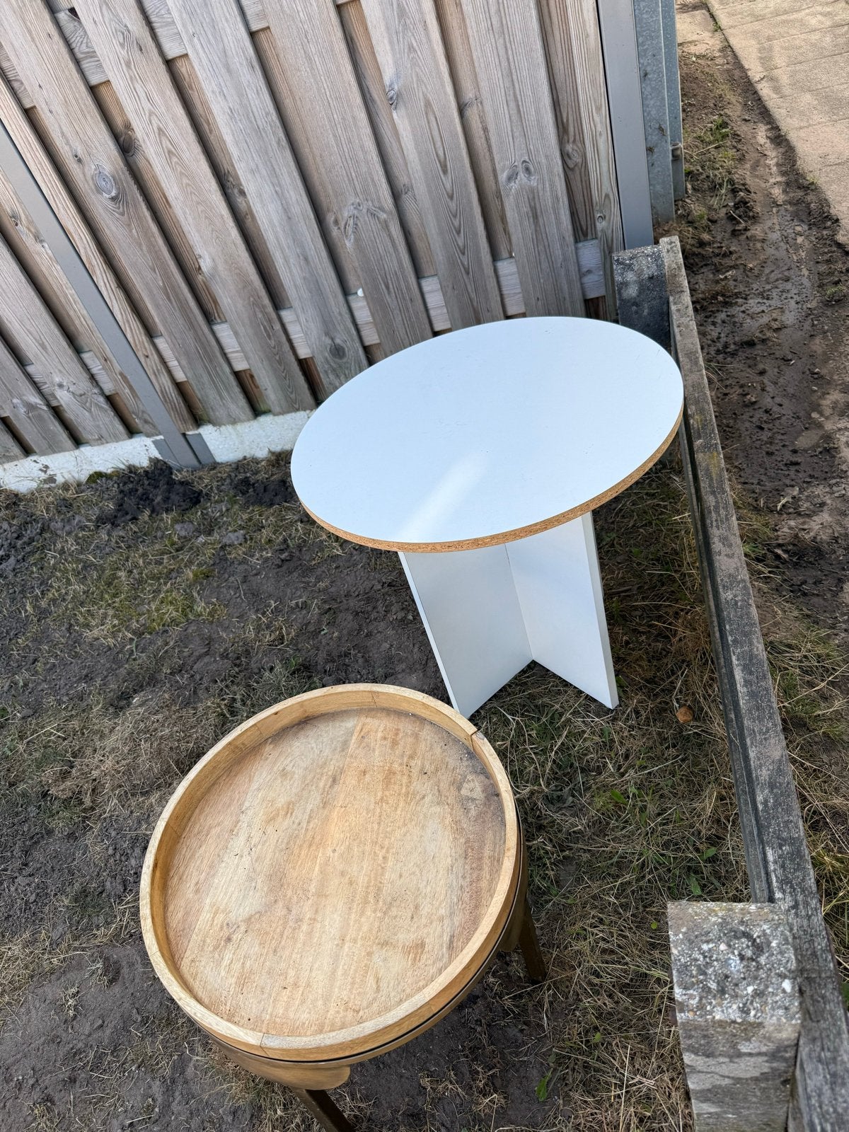 Witte ronde bijzettafel, Minder dan 55 cm, Gebruikt, Rond, Hout